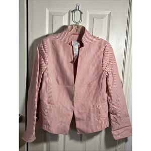 Akris Punto‎ Womens Cotton/Polyester Hook and Eye Jacket Pink Striped Size 12